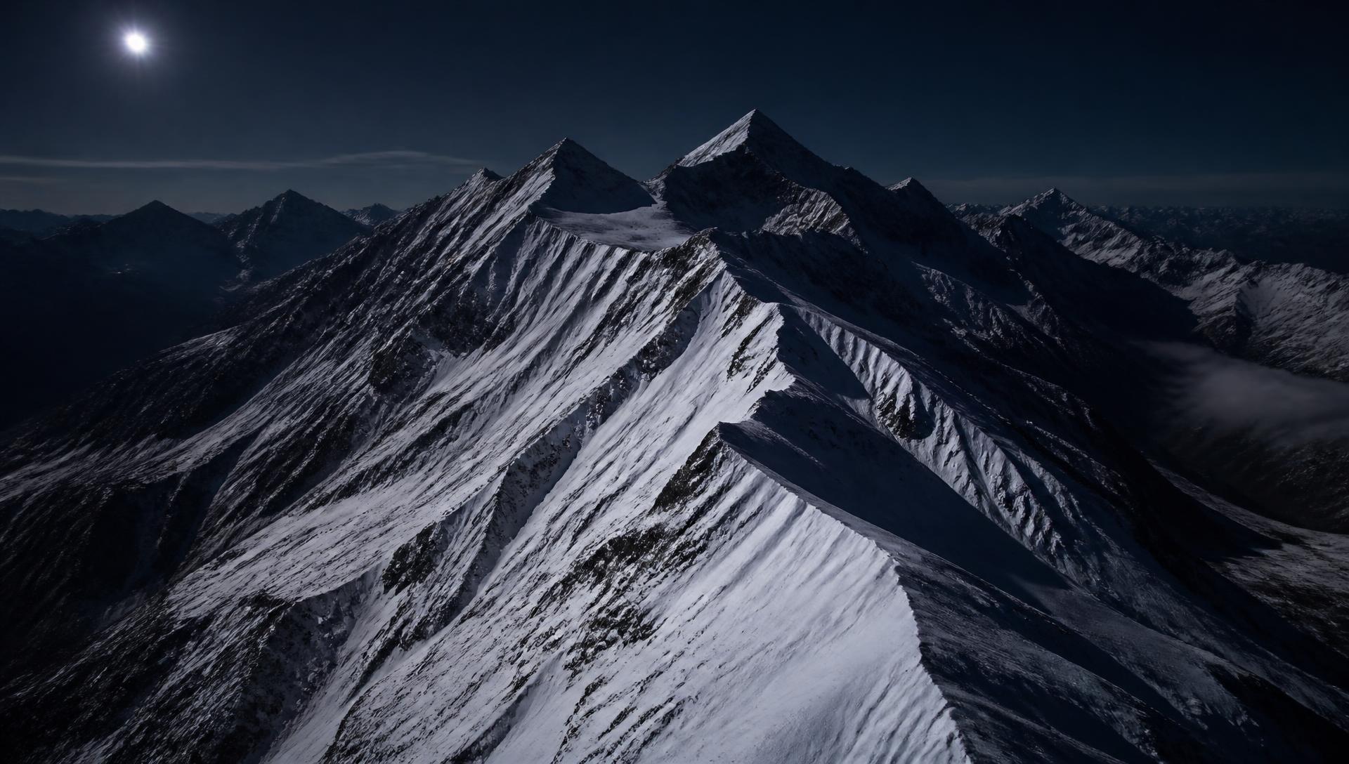 Aerial plate of a high altitude ridgeline at night